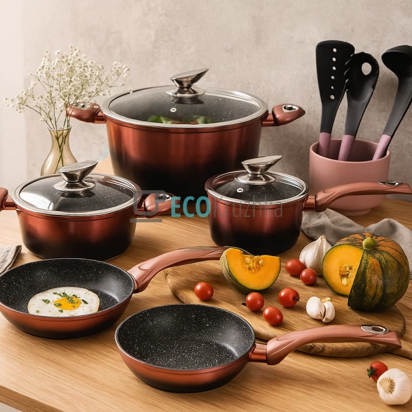 Набір каструль Edenberg 15 предметів з мармуровим антипр ... Набір каструль Edenberg 15 предметів з мармуровим антипр ...