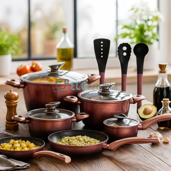 Набір каструль Edenberg 15 предметів з мармуровим антипр ... Набір каструль Edenberg 15 предметів з мармуровим антипр ...