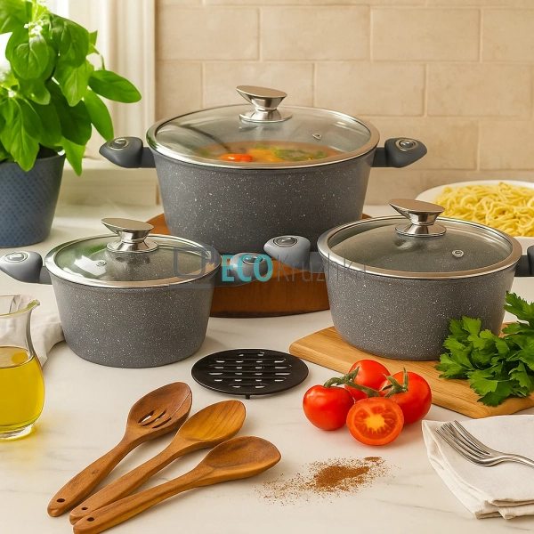 Набір каструль Edenberg 8 предметів з мармуровим антипри ... Набір каструль Edenberg 8 предметів з мармуровим антипри ...