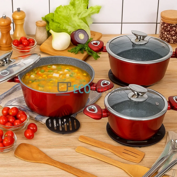 Набір каструль Edenberg 8 предметів з мармуровим антипри ...