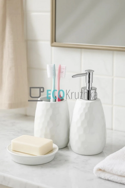 Набір для ванної кімнати (3 предмети): дозатор 360мл, ск ... Набір для ванної кімнати (3 предмети): дозатор 360мл, ск ...