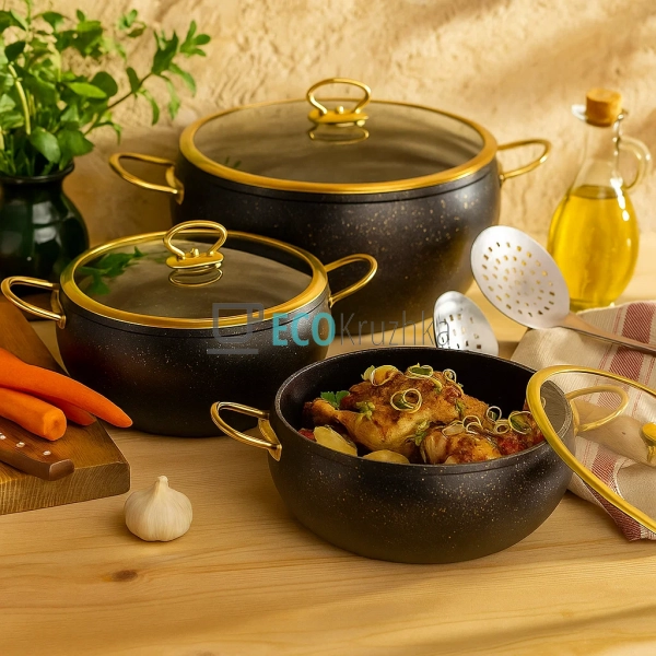 Набір каструль Edenberg 6 предметів з мармуровим антипри ... Набір каструль Edenberg 6 предметів з мармуровим антипри ...