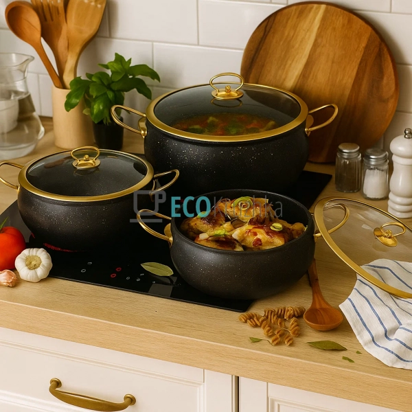 Набір каструль Edenberg 6 предметів з мармуровим антипри ... Набір каструль Edenberg 6 предметів з мармуровим антипри ...