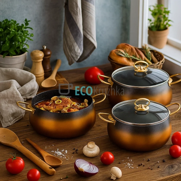 Набір каструль Edenberg 6 предметів з мармуровим антипри ...