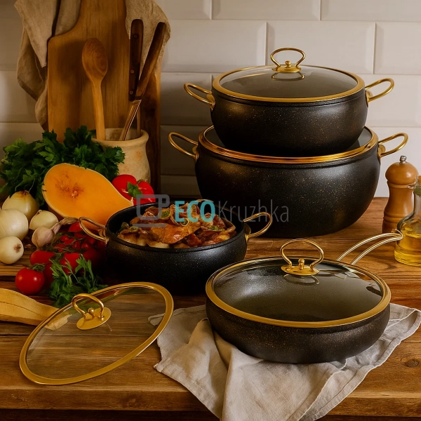 Набір каструль Edenberg 8 предметів з мармуровим антипри ... Набір каструль Edenberg 8 предметів з мармуровим антипри ...