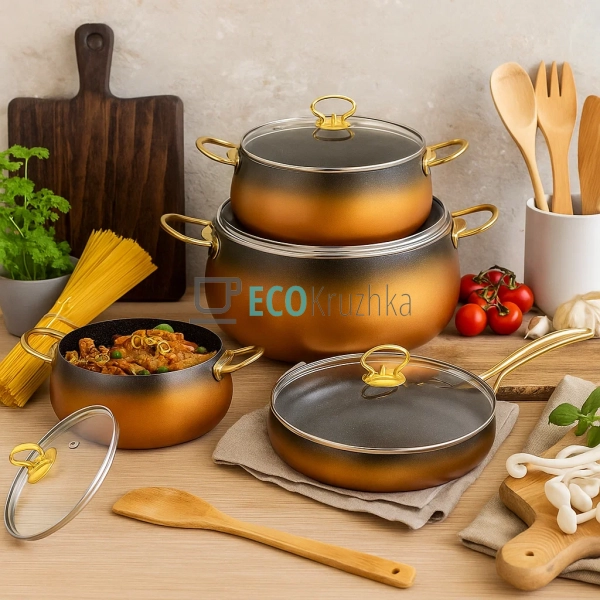 Набір каструль Edenberg 8 предметів з мармуровим антипри ... Набір каструль Edenberg 8 предметів з мармуровим антипри ...
