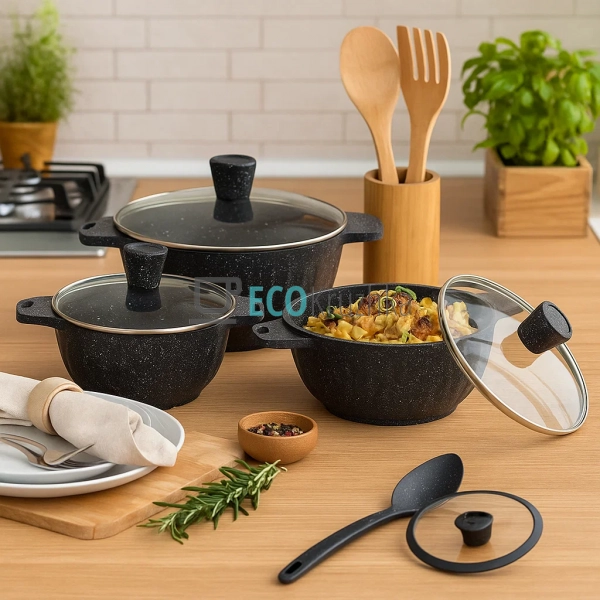 Набір каструль Edenberg 6 предметів з мармуровим антипри ... Набір каструль Edenberg 6 предметів з мармуровим антипри ...