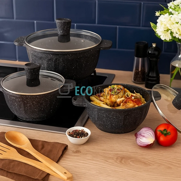 Набір каструль Edenberg 6 предметів з мармуровим антипри ... Набір каструль Edenberg 6 предметів з мармуровим антипри ...