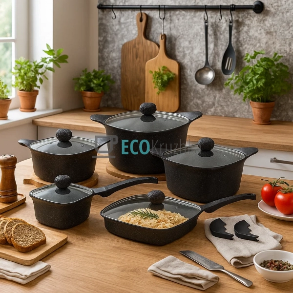 Набір каструль Edenberg 12 предметів з мармуровим антипр ...