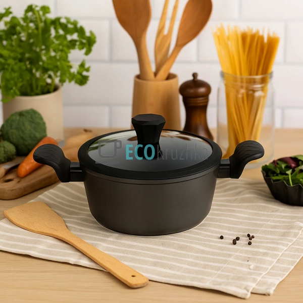 Каструля (казан) з алмазним покриттям та скляною кришко ... Каструля (казан) з алмазним покриттям та скляною кришко ...