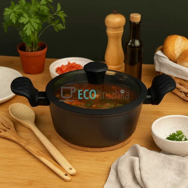 Каструля (казан) з алмазним покриттям та скляною кришко ... Каструля (казан) з алмазним покриттям та скляною кришко ...