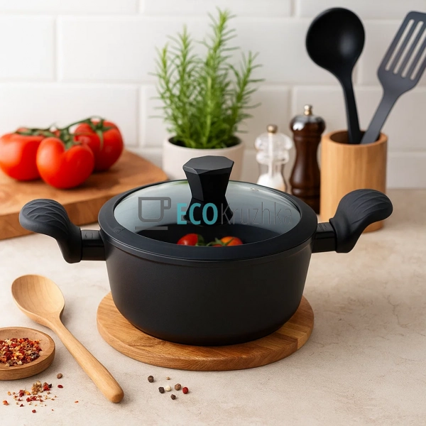 Каструля (казан) з алмазним покриттям та скляною кришко ... Каструля (казан) з алмазним покриттям та скляною кришко ...