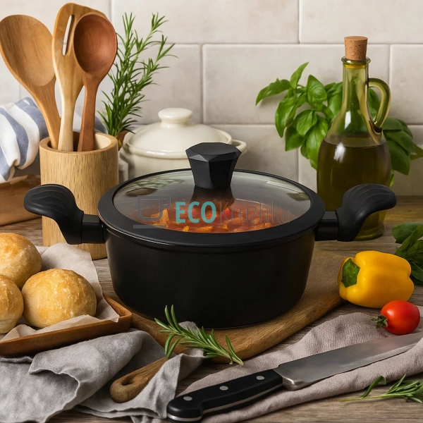 Каструля (казан) з алмазним покриттям та скляною кришко ... Каструля (казан) з алмазним покриттям та скляною кришко ...