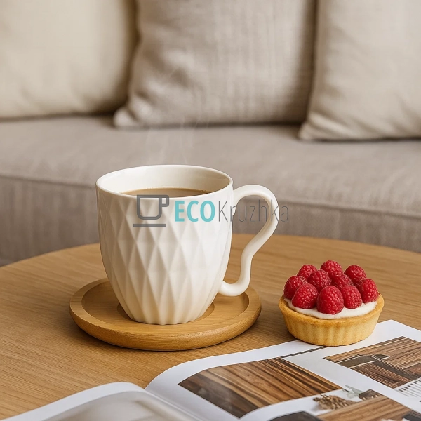 Набір порцелянових чашок Romb 200 мл з бамбуковими блюдц ... Набір порцелянових чашок Romb 200 мл з бамбуковими блюдц ...