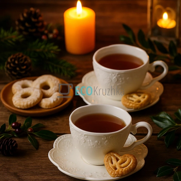 Порцелянова чашка з блюдцем 180 мл Мереживо — білий набі ... Порцелянова чашка з блюдцем 180 мл Мереживо — білий набі ...