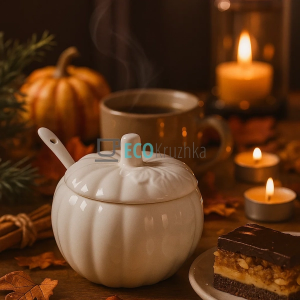 Цукорниця біла порцелянова з кришкою і ложкою “Гарбуз” 2 ... Цукорниця біла порцелянова з кришкою і ложкою “Гарбуз” 2 ...