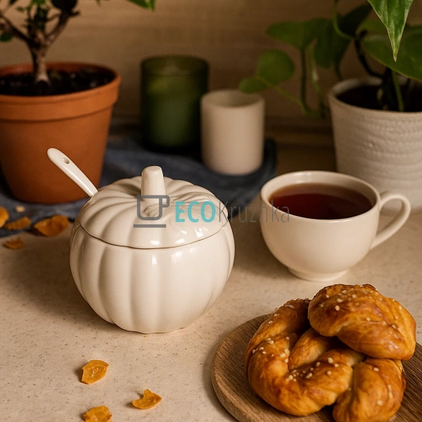 Цукорниця біла порцелянова з кришкою і ложкою “Гарбуз” 2 ... Цукорниця біла порцелянова з кришкою і ложкою “Гарбуз” 2 ...