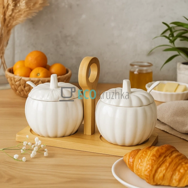 Порцелянова цукорниця “Гарбуз” 250 мл з бамбуковою кришк ... Порцелянова цукорниця “Гарбуз” 250 мл з бамбуковою кришк ...