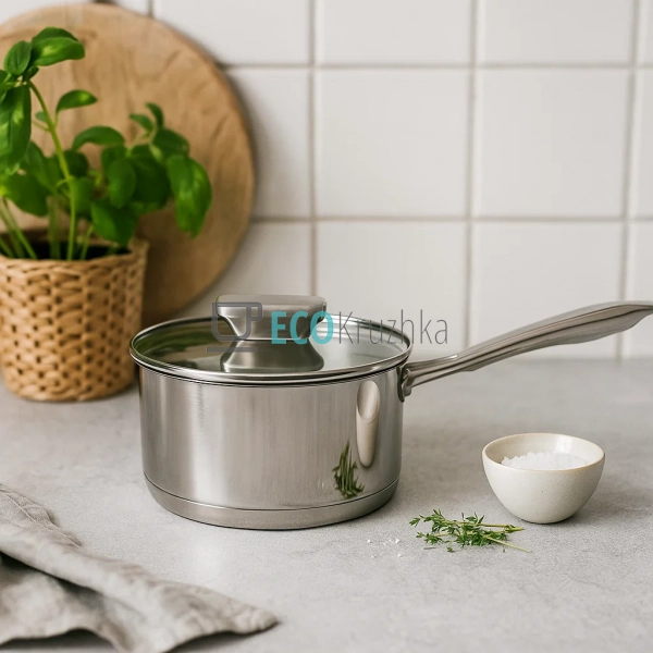 Ківш з кришкою нержавіючий Maesrto (MR-3521-16S) Ківш з кришкою нержавіючий Maesrto (MR-3521-16S)