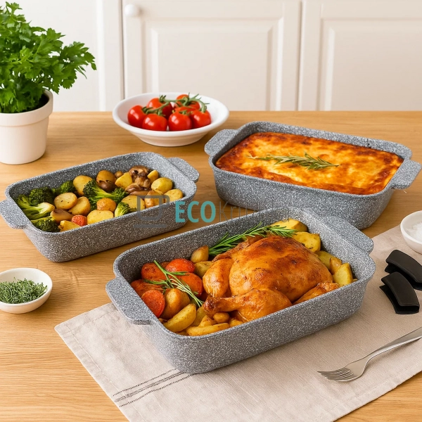 Набір алюмінієвих жаровень Edenberg з мармуровим покритт ...