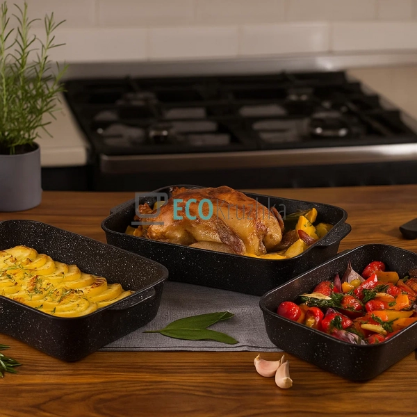 Набір алюмінієвих жаровень Edenberg з мармуровим покритт ...