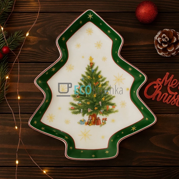 Новорічна порцелянова тарілка у формі ялинки 25×21 см • ... Новорічна порцелянова тарілка у формі ялинки 25×21 см • ...