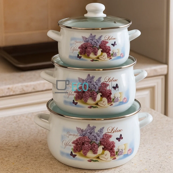 Набір емальованих каструль Бузок 3 шт — 2л, 3л, 4л з кри ... Набір емальованих каструль Бузок 3 шт — 2л, 3л, 4л з кри ...