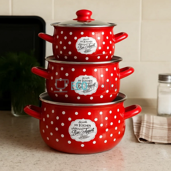 Набір із трьох емальованих к ... Набір із трьох емальованих к ...