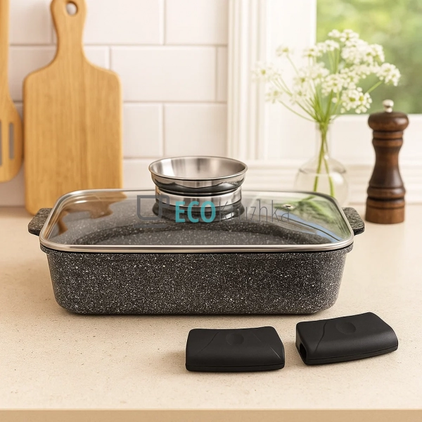 Жаровня алюмінієва з мармуровим покриттям 3.2 л з кришко ...