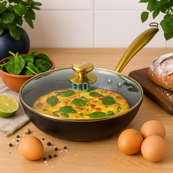 Глибока сковорода з кришкою та алмазним покриттям 24 см. ...