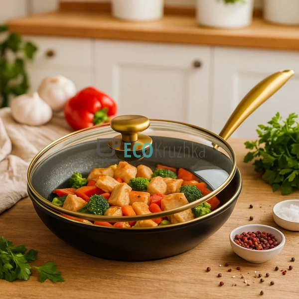 Глибока сковорода з кришкою та алмазним покриттям 26 см. ...