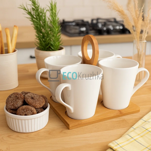 Набір чашок для чаю 245 мл з підставкою Naturel, 4 шт (3 ... Набір чашок для чаю 245 мл з підставкою Naturel, 4 шт (3 ...