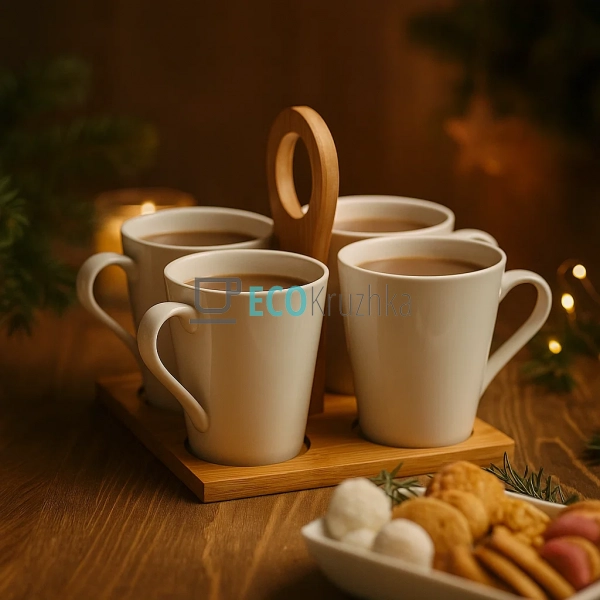 Набір чашок для чаю 245 мл з підставкою Naturel, 4 шт (3 ... Набір чашок для чаю 245 мл з підставкою Naturel, 4 шт (3 ...