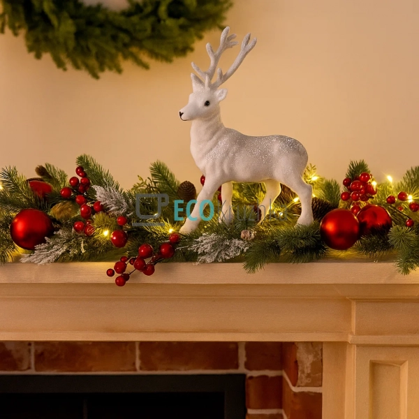 Засніжений новорічний олень 20 см — фігурка з флоковим п ... Засніжений новорічний олень 20 см — фігурка з флоковим п ...