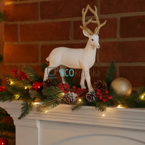 Білий новорічний олень 30 см — фігурка з велюром і золот ... Білий новорічний олень 30 см — фігурка з велюром і золот ...