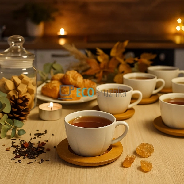 Набір порцелянових чашок з бамбуковими блюдцями 180 мл, ... Набір порцелянових чашок з бамбуковими блюдцями 180 мл, ...