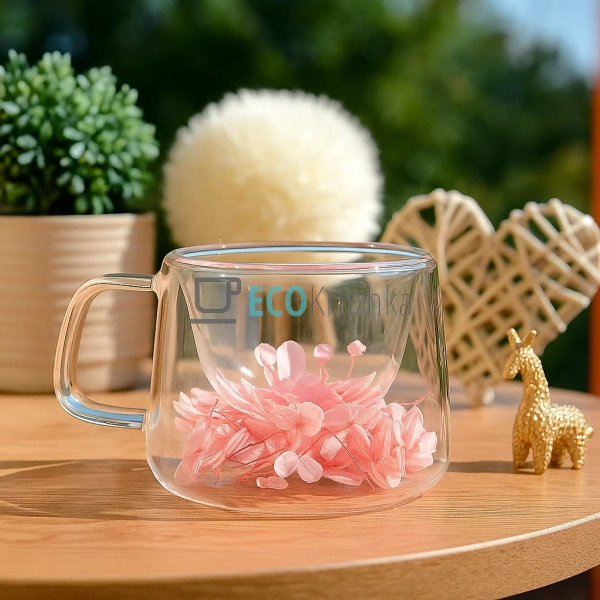Прозора скляна чашка 140 мл з рожевим сухоцвітом | Борос ... Прозора скляна чашка 140 мл з рожевим сухоцвітом | Борос ...