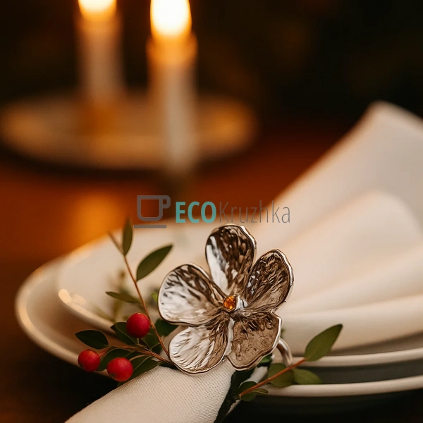 Кільце для серветок "Срібна квітка", металеве, Ø4.3×4 см ... Кільце для серветок "Срібна квітка", металеве, Ø4.3×4 см ...