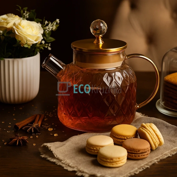 Чайник 1500 мл для заварювання скляний Бурштиновий Ромбу ...