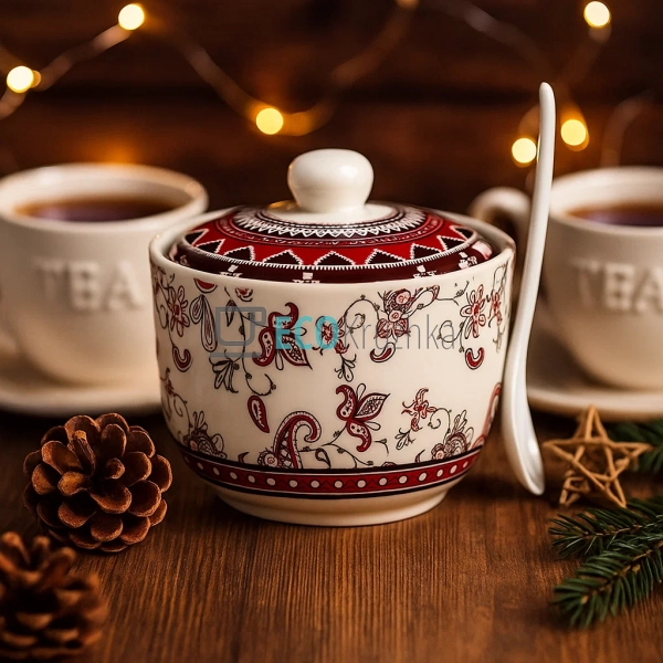 Цукорниця з ложкою 450 мл Орнамент 11 х 7.5 см (2242-15) Цукорниця з ложкою 450 мл Орнамент 11 х 7.5 см (2242-15)