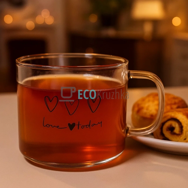 Чашка скляна 480 мл "Love-Love" Прозора (102-801) Чашка скляна 480 мл "Love-Love" Прозора (102-801)