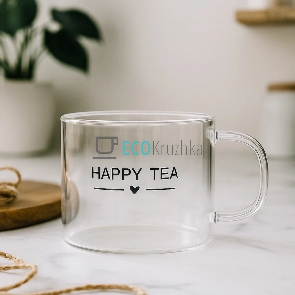 Чашка скляна 480 мл "Happy Tea" Прозора (102-800) Чашка скляна 480 мл "Happy Tea" Прозора (102-800)