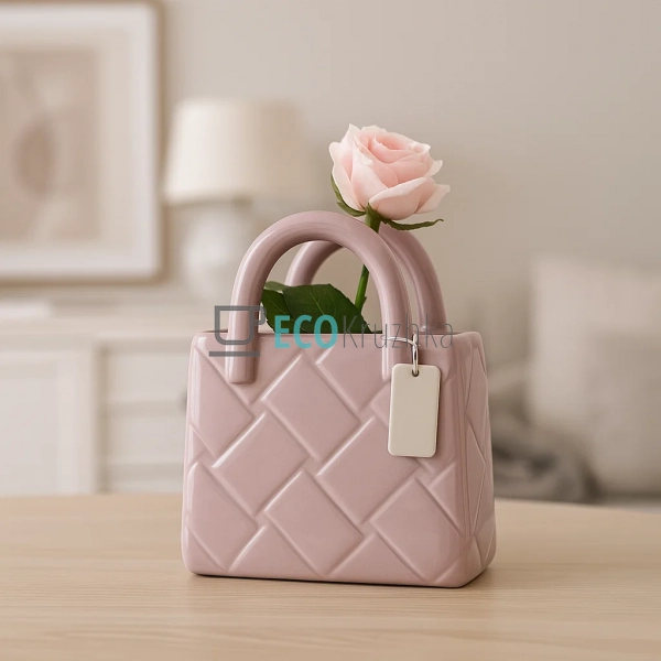 Ваза керамічна у формі сумочки, 15.5x7x18 см, пудровий к ... Ваза керамічна у формі сумочки, 15.5x7x18 см, пудровий к ...