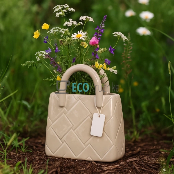 Ваза керамічна у формі сумочки, 15.5x7x18 см, бежевого к ... Ваза керамічна у формі сумочки, 15.5x7x18 см, бежевого к ...