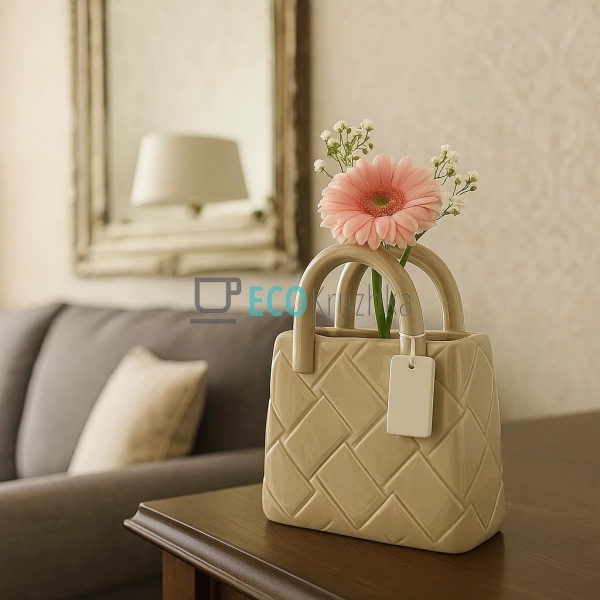 Ваза керамічна у формі сумочки, 15.5x7x18 см, бежевого к ... Ваза керамічна у формі сумочки, 15.5x7x18 см, бежевого к ...