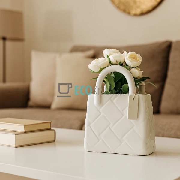 Ваза керамічна у формі сумочки, 15.5x7x18 см, білий колі ... Ваза керамічна у формі сумочки, 15.5x7x18 см, білий колі ...