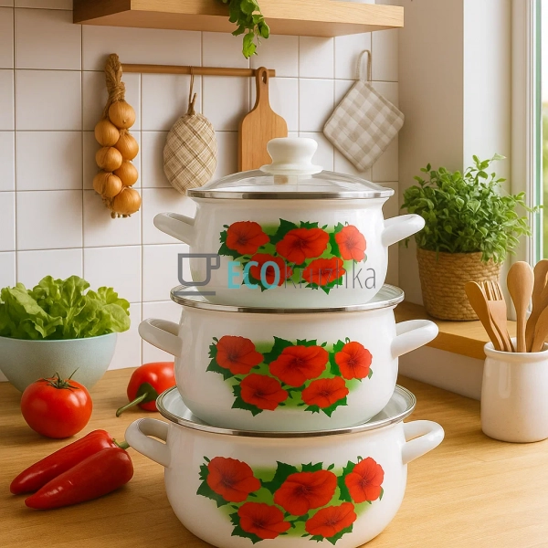 Набір емальованих каструль Каркаде 3 шт — 2л, 3л, 4л з к ... Набір емальованих каструль Каркаде 3 шт — 2л, 3л, 4л з к ...