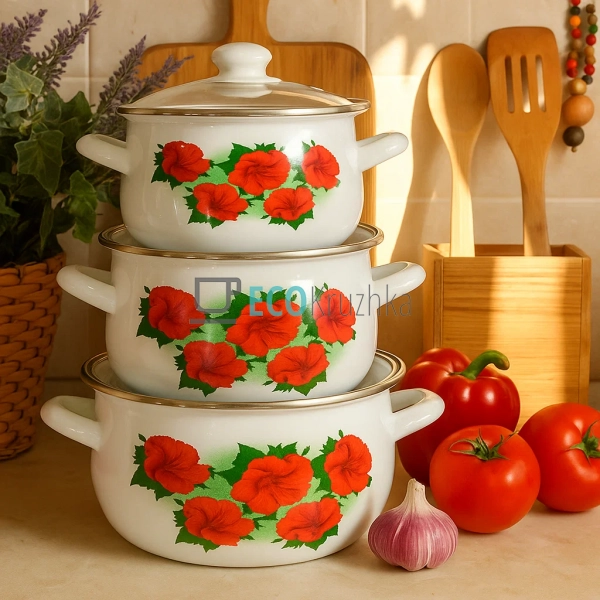 Набір емальованих каструль Каркаде 3 шт — 2л, 3л, 4л з к ... Набір емальованих каструль Каркаде 3 шт — 2л, 3л, 4л з к ...