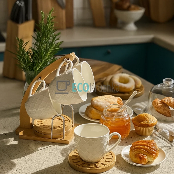 Набір чашок на бамбуковій підставці 160 мл Interos PJ026 ...