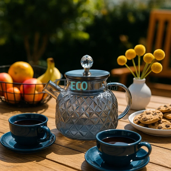 Чайник 1000 мл для заварювання скляний з металевою кришк ...